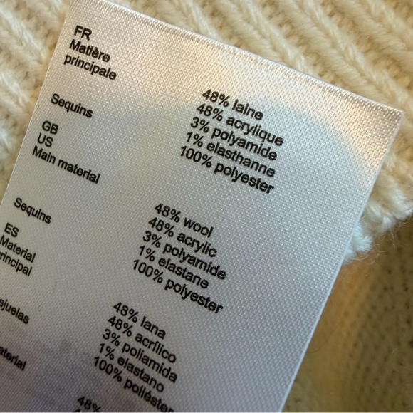 Maje Mystrip Sequined Striped Sweater Ecru Black Wool Blend Size 1 Small Women's - Picture 15 of 15